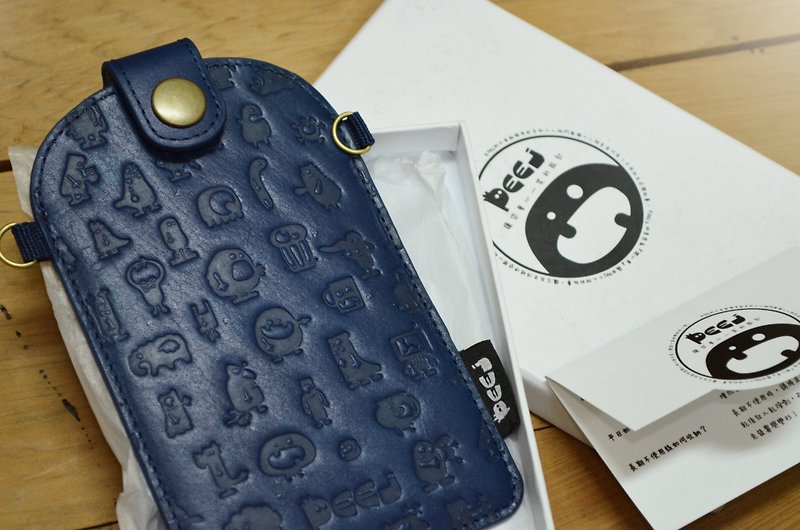 【Peej】Phone Holder and strap / Blue - Phone Cases - Genuine Leather Blue
