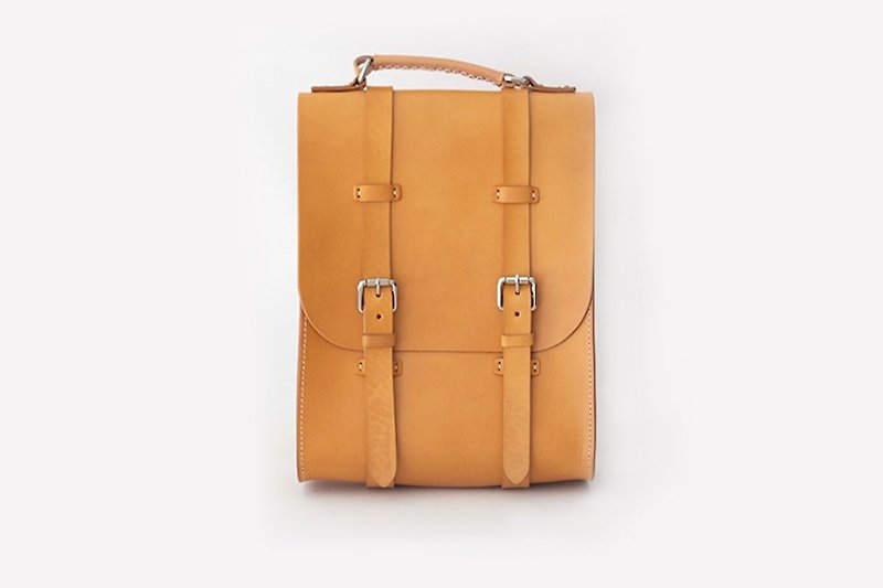 Vegetable tanned leather double belt retro British man bag shoulder messenger bag brown oxford - กระเป๋าแมสเซนเจอร์ - หนังแท้ สีนำ้ตาล