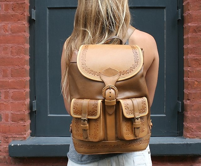 Handmade embossed leather shoulder or backpack