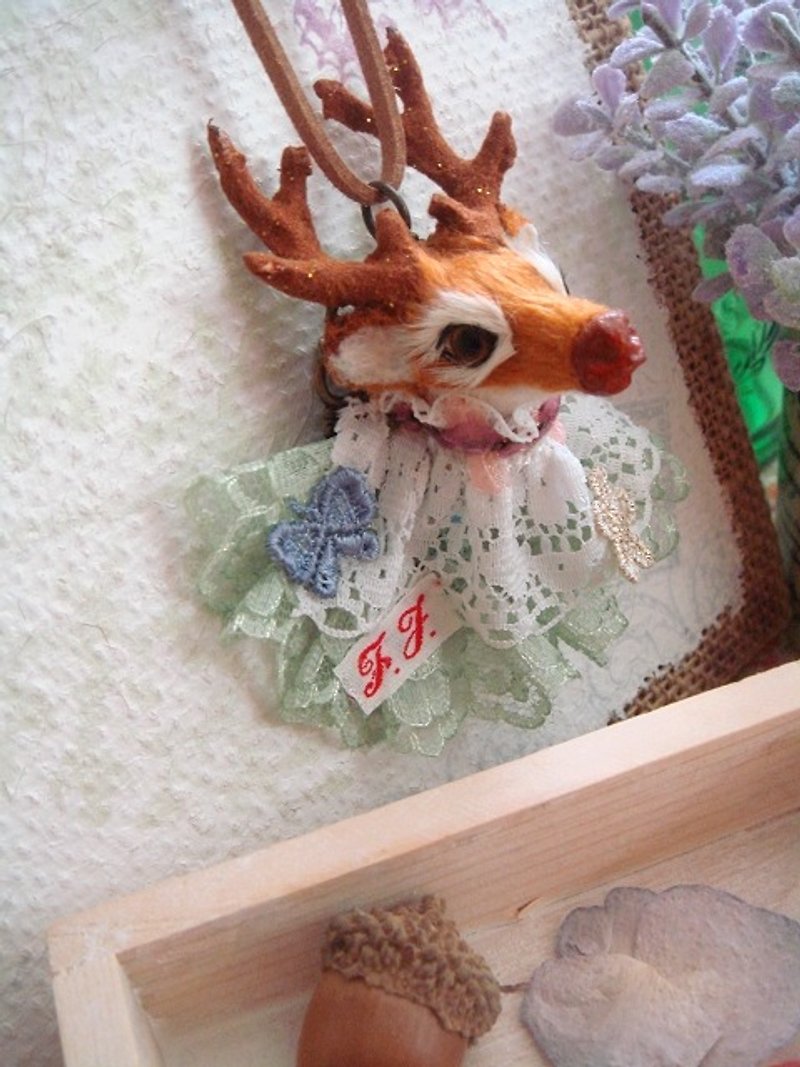 Garohands Mori Japan Miss Nara Sika Deer Dual Necklace Pin*b N008 Forest Gift - Necklaces - Other Materials Multicolor