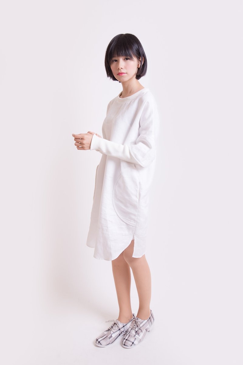 All the best so far" stitching long sleeve long top dress - One Piece Dresses - Other Materials White