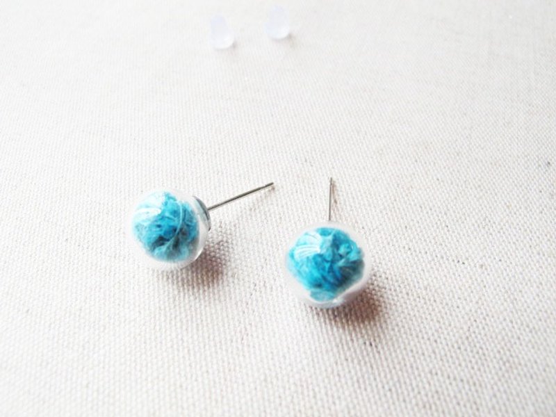 * Rosy Garden * Sorghum Dried blue glass ball earrings - ต่างหู - แก้ว สีน้ำเงิน