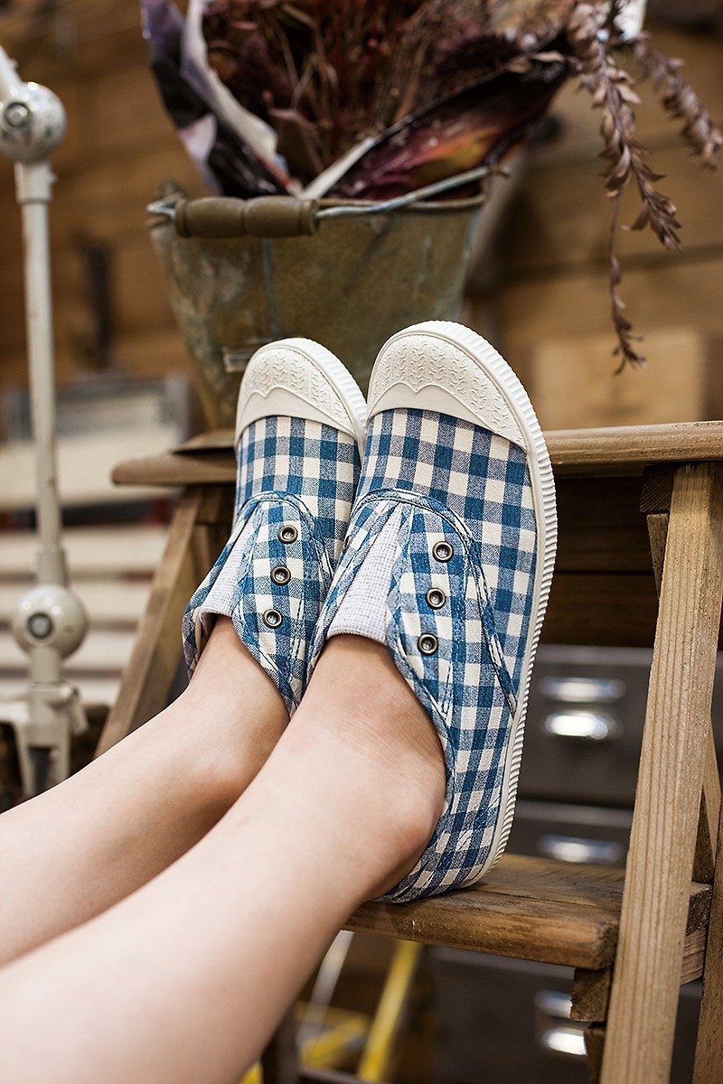 FREE Plaid Blue Show shoes (left JAP23.0 = EUR36) 50% Off Insole with spots (not moldy) / canvas shoes / lazy / casual shoes National casual shoes Taiwan good product Southgate Nandu - Women's Casual Shoes - Other Materials Blue