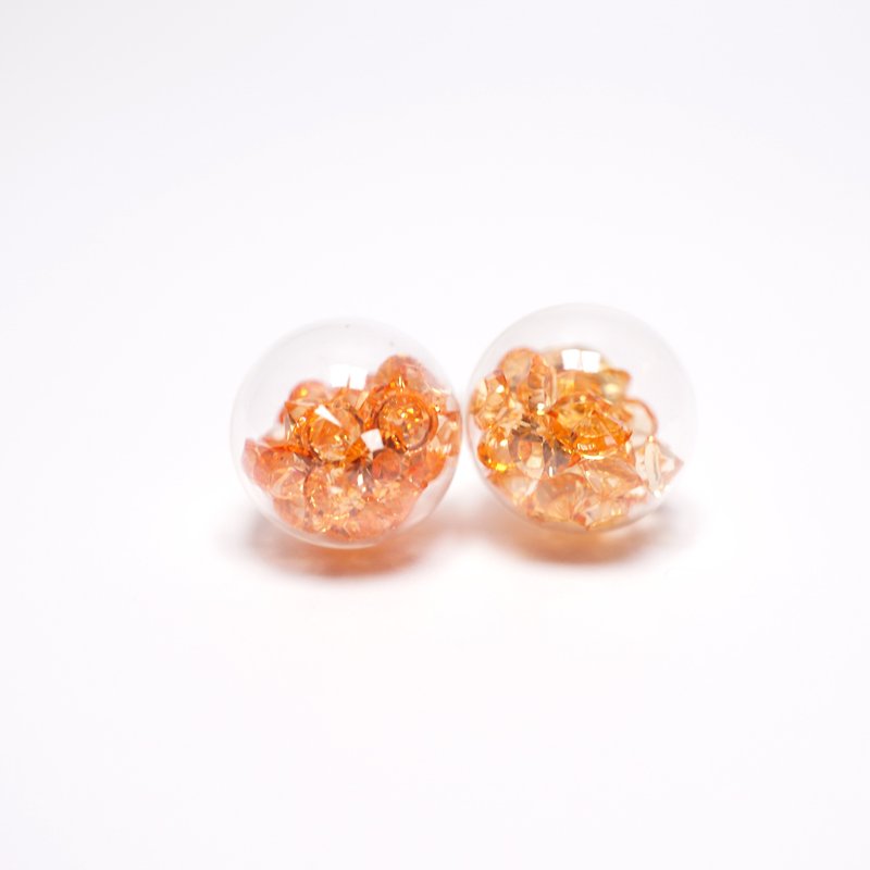 A Handmade light orange crystal glass ball earrings - ต่างหู - แก้ว 