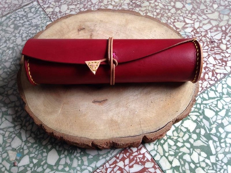 Original pattern pencil case _ hand-sewn leather - Pencil Cases - Genuine Leather Red
