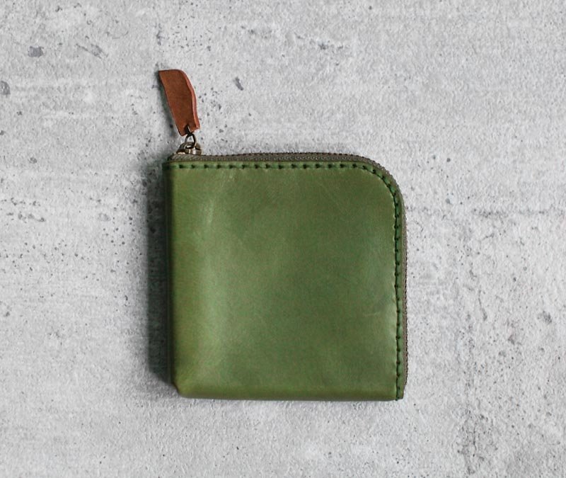 真皮 零錢包/小錢包 綠色 - 橄欖綠色植鞣真牛皮手工零錢包/皮夾