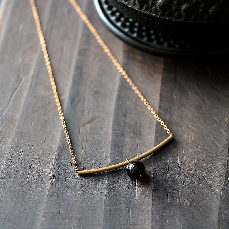Muse natural wind series NO.189 black onyx necklace clavicle elbow brass - Necklaces - Gemstone Black