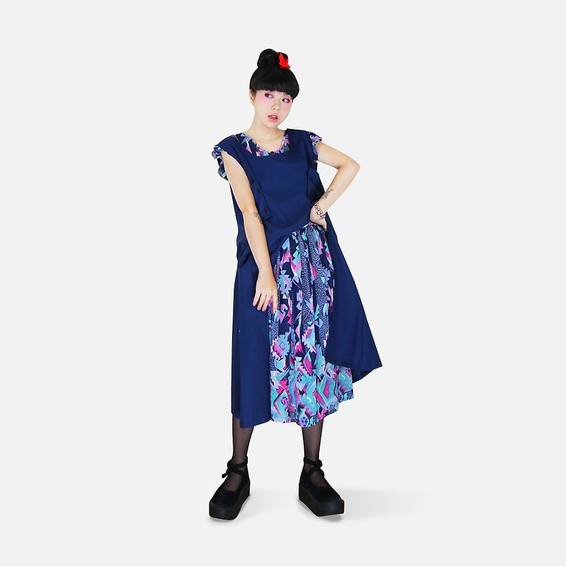 A‧PRANK: DOLLY :: VINTAGE retro geometric pattern with vintage dress - One Piece Dresses - Cotton & Hemp Multicolor