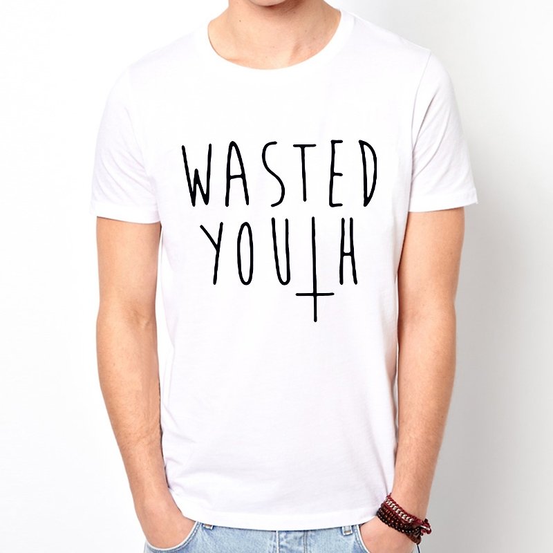 WASTED YOUTH #2 半袖 Tシャツ -2 カラー テキスト ひげ ひげ レトロ メガネ 文清 アート デザイン おしゃれ - Tシャツ メンズ - その他の素材 多色