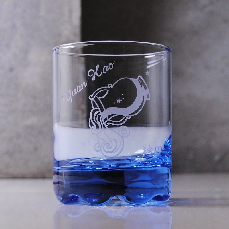 220cc [12] constellation Aquarius cup whiskey cup deep blue lettering Italy - Bar Glasses & Drinkware - Glass Blue