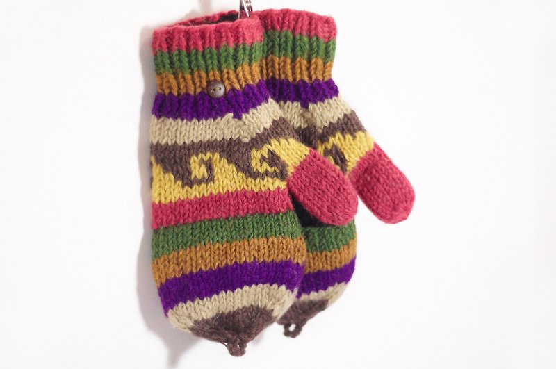 New Year's gift limit a hand-woven pure wool knit gloves / detachable gloves / bristles gloves / warm gloves - Vivid hit color national totem - Gloves & Mittens - Other Materials Multicolor