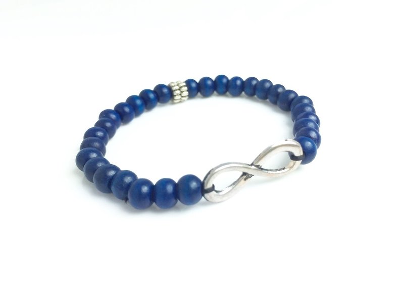 "Sapphire Wood Beads x Silver Infinite" - Bracelets - Other Materials Blue