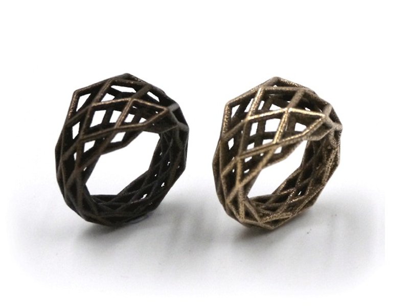3Dプリントアクセサリーリング - 三次元印刷グリッドジオメトリリング（ステンレス）× - リング - 金属 