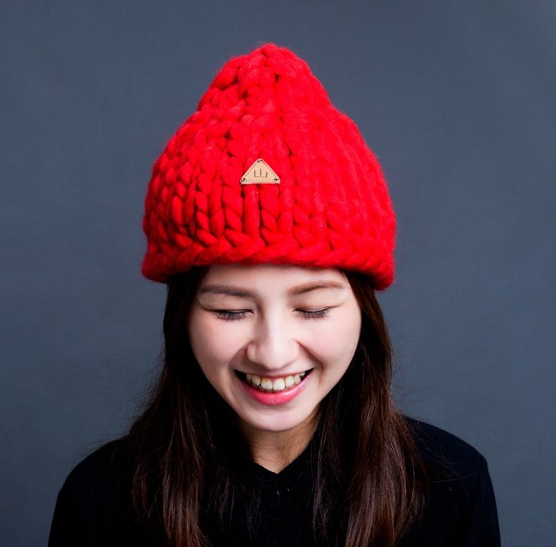 【MOUNTAIN HAND MADE】100% wool beanie /Red - Hats & Caps - Wool Red