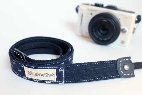 LaVieShop 拉米手作 夏日必敗海軍船錨(深藍) 25mm 手工 相機背帶 底片機/類單 可訂製