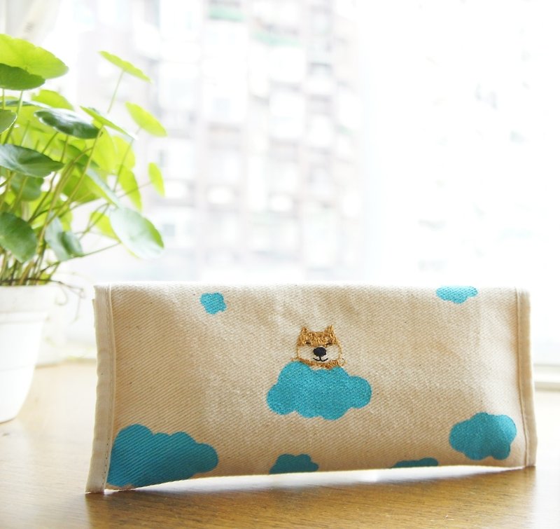 [Mangogirl] good free clouds. Shiba Inu embroidery reflexed pencil bags - กล่องดินสอ/ถุงดินสอ - งานปัก 