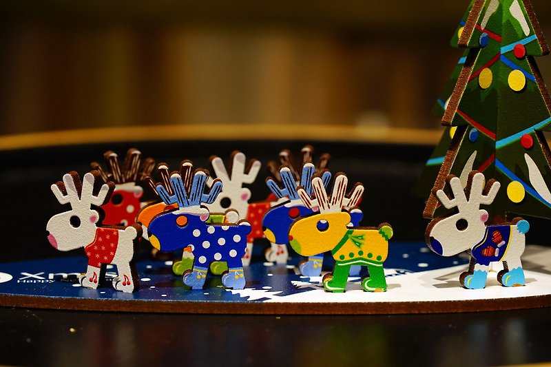 Small tree deer group Christmas DIY three-dimensional combination - Wood, Bamboo & Paper - Wood Brown