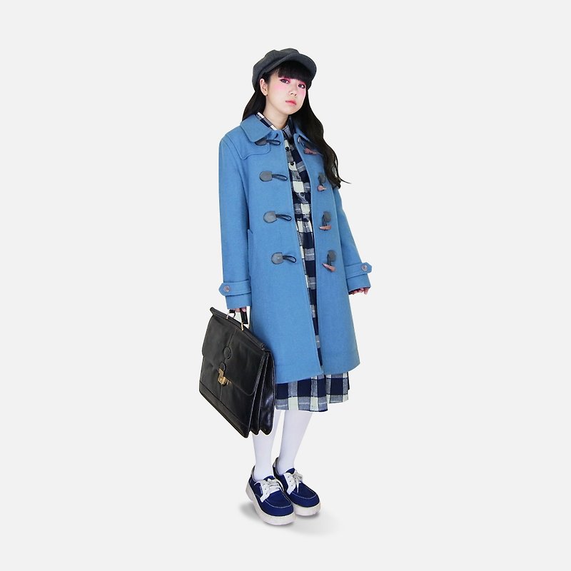 A‧PRANK: DOLLY :: VINTAGE retro with blue and gray-blue horn button streamline Long Coat - Women's Casual & Functional Jackets - Cotton & Hemp 