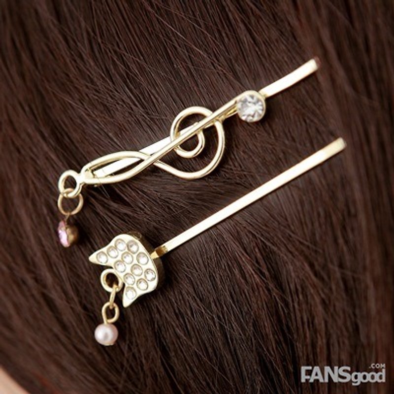 Noafamily, Noah cute note symbol crystal hairpin _GO P (J335-GO) - Hair Accessories - Other Metals Multicolor