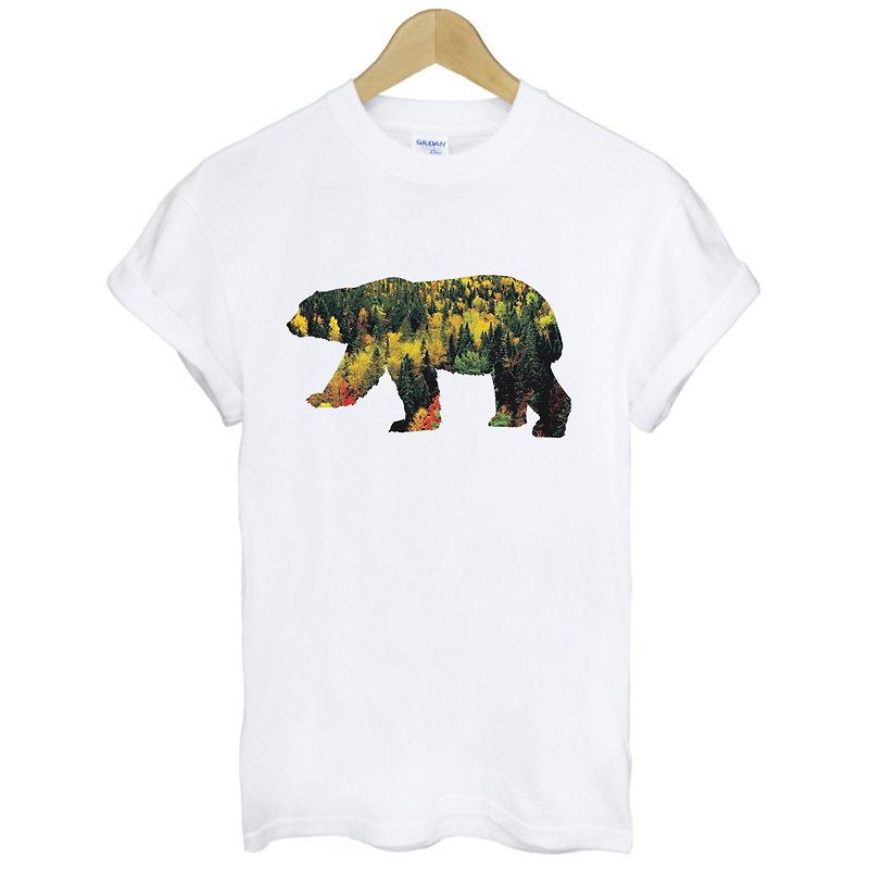 Bear-Forest short-sleeved T-shirt-white bear forest nature animal environmental protection design - เสื้อยืดผู้ชาย - วัสดุอื่นๆ ขาว
