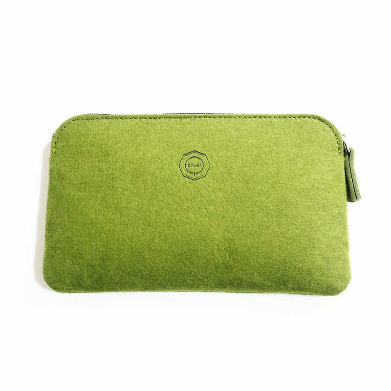 簡約多功能羊毛氈手拿包/抹茶綠  可當筆袋.手機收納袋.化妝包 - 手拿包 - 羊毛 綠色