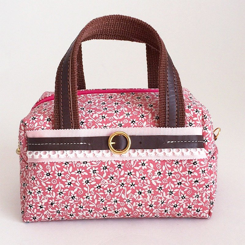 Mini-Boston with Japanese Traditional Pattern, Kimono [Pure Silk] - Toiletry Bags & Pouches - Other Materials Pink