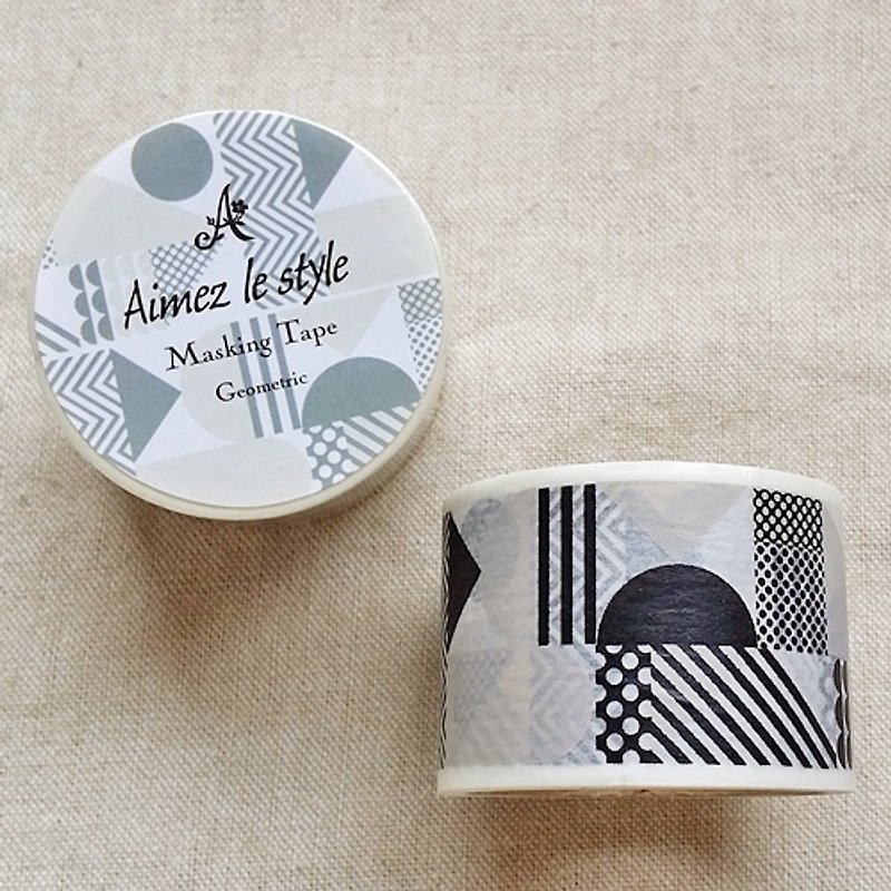 Aimez le style 寬版和紙膠帶 (02907 幾何拼貼) - 紙膠帶 - 紙 黑色