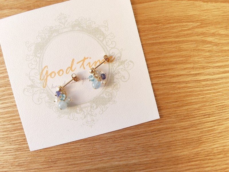 | Touch of moonlight | Multi-Gemstone Earrings small string - Earrings & Clip-ons - Other Materials Blue