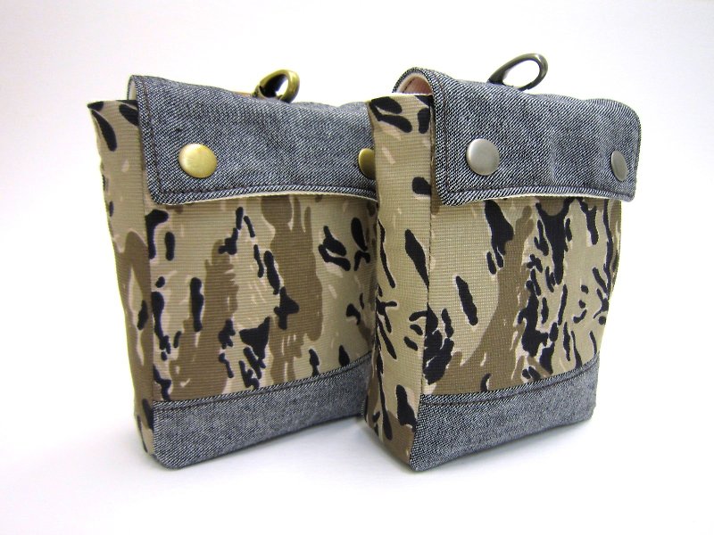 SURVIVOR - Hand Made Leather Camo Denim Flip Cover Camera/Bum Bag - กระเป๋ากล้อง - ผ้าฝ้าย/ผ้าลินิน สีนำ้ตาล