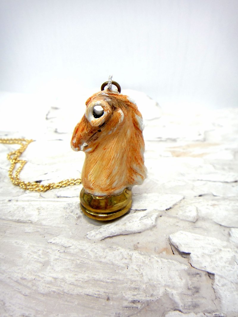 Bronze Products Brown vintage hand painted horse chess board Epoxy Necklace - General Rings - Other Metals Brown