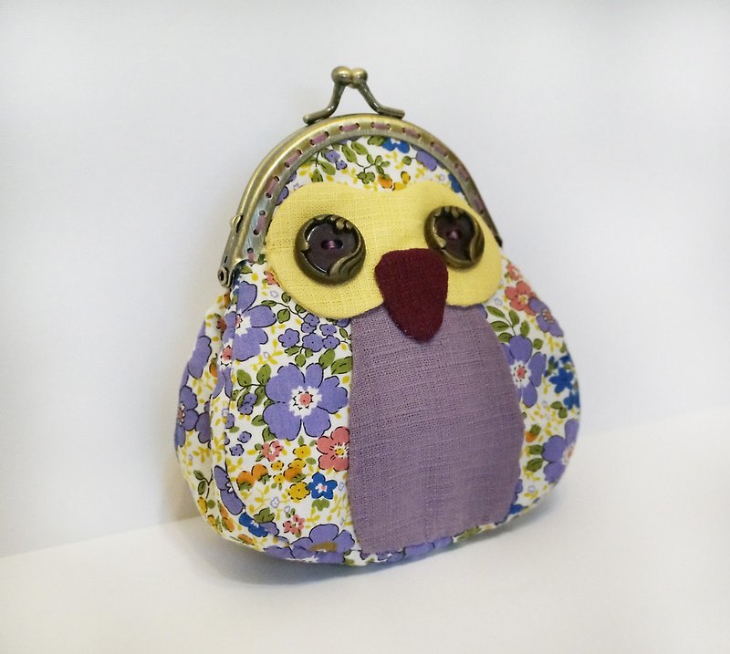 Small floral purple owl mouth debris bag purse gold package - กระเป๋าใส่เหรียญ - วัสดุอื่นๆ สีม่วง