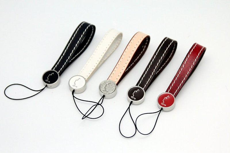 Simple hand-dyed leather mobile phone strap - Charms - Genuine Leather 