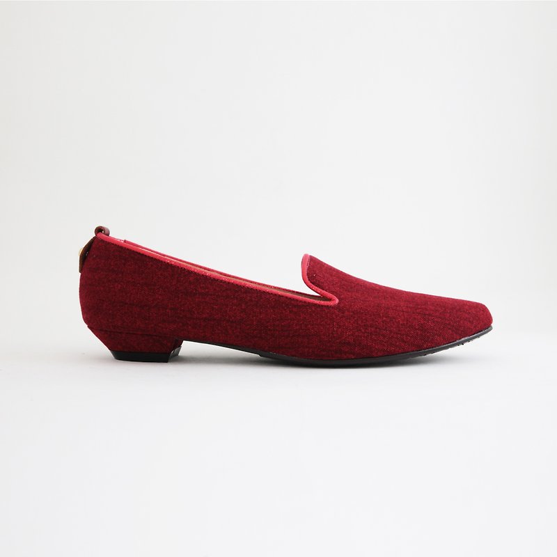 Denim Red Heeled Loafers Denim Loafers | WL - รองเท้าอ็อกฟอร์ดผู้หญิง - หนังแท้ สีแดง