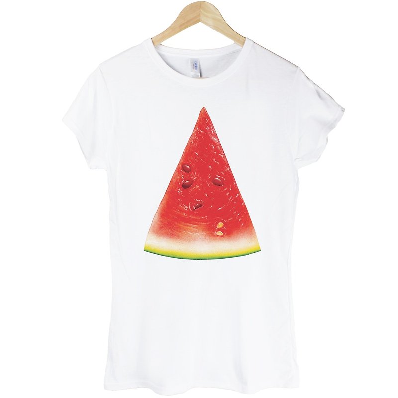 Watermelon Girls Short Sleeve T-Shirt-White Watermelon Fruit Summer Design Food Humor - เสื้อยืดผู้หญิง - วัสดุอื่นๆ ขาว