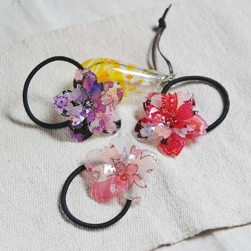 Sakura soft, big double cherry, hair bundle, hair ring - three colors - เครื่องประดับผม - อะคริลิค 