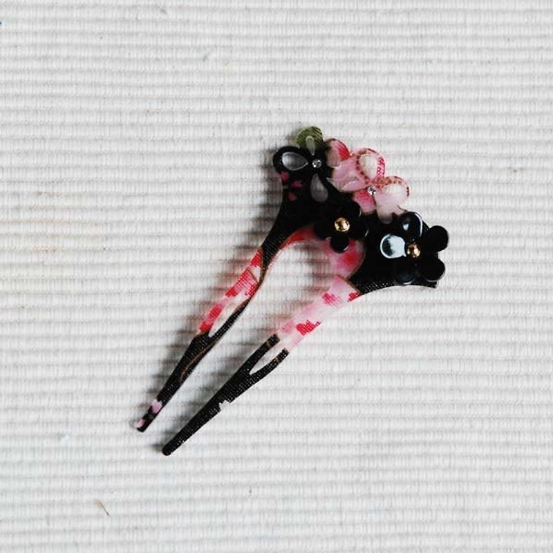 【MITHX】Colorful cherry blossoms, fan-shaped hairpin, hairpin,-black - Hair Accessories - Acrylic Black