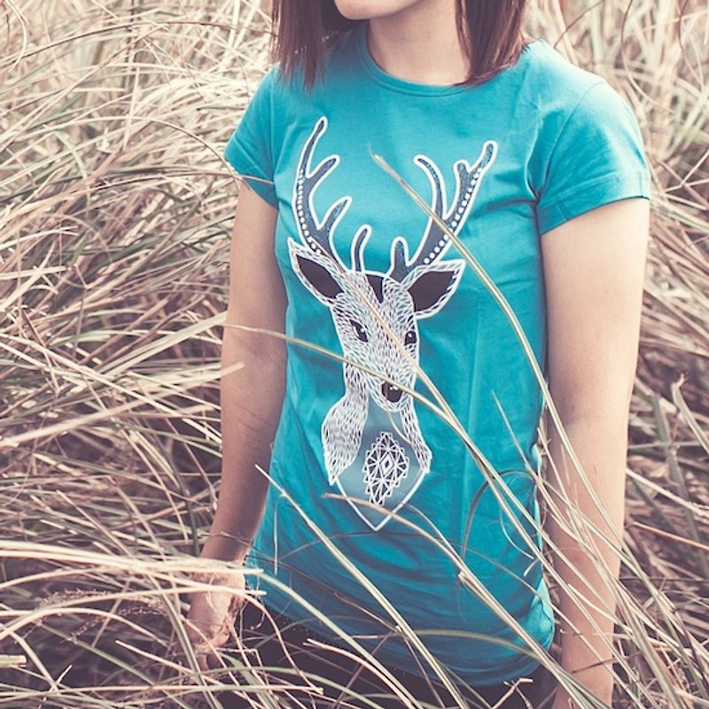 【森林系系列】白鹿傳說 女版T-SHIRT - T 恤 - 棉．麻 咖啡色