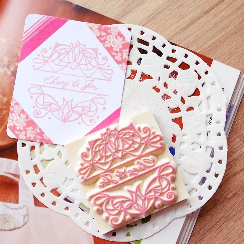 Handmade rubber stamp-simple line wedding stamp 6X6cm - Wedding Invitations - Rubber Pink