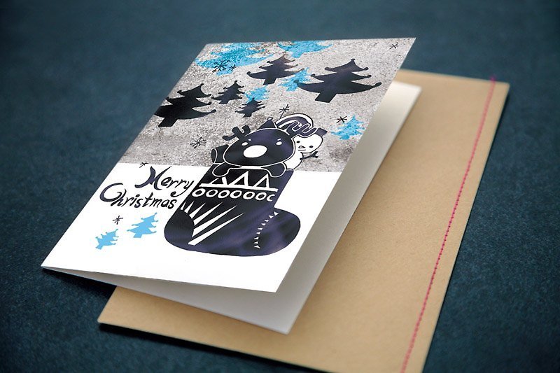 クリスマスカード、ギフトCAR - カード・はがき - 紙 ブルー