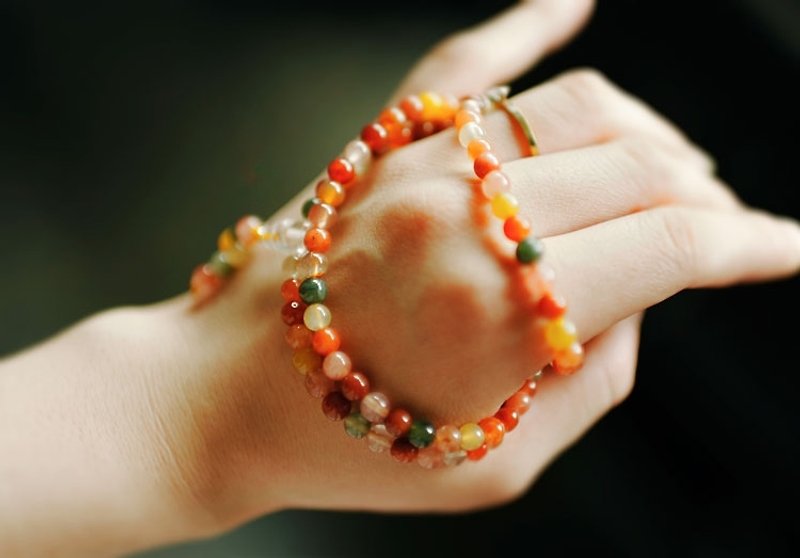 108 Series] Three-color Hair Crystal Autumn Bracelet 5mm - Bracelets - Other Materials Orange