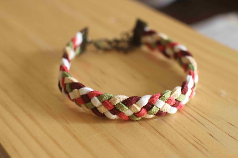 編織手環--韓國麂皮絨【香堤上的偶遇】 - 手鍊/手鐲 - 真皮 紅色