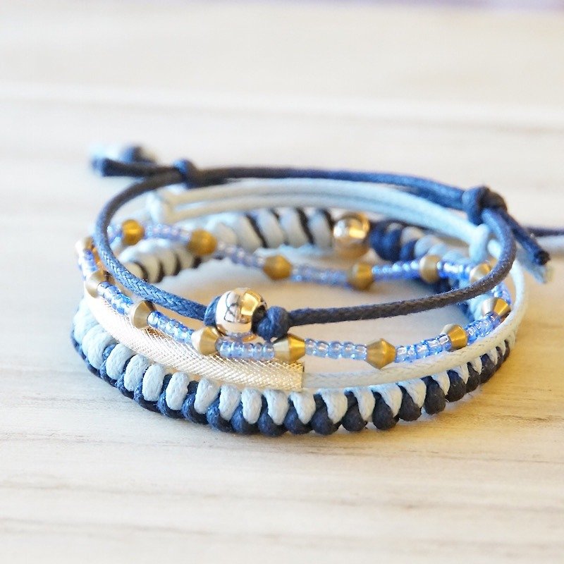 ITS: 837 [1] knit series · Marine Group 4 beaded bracelet braided rope wax. Blue. - สร้อยข้อมือ - วัสดุอื่นๆ สีน้ำเงิน