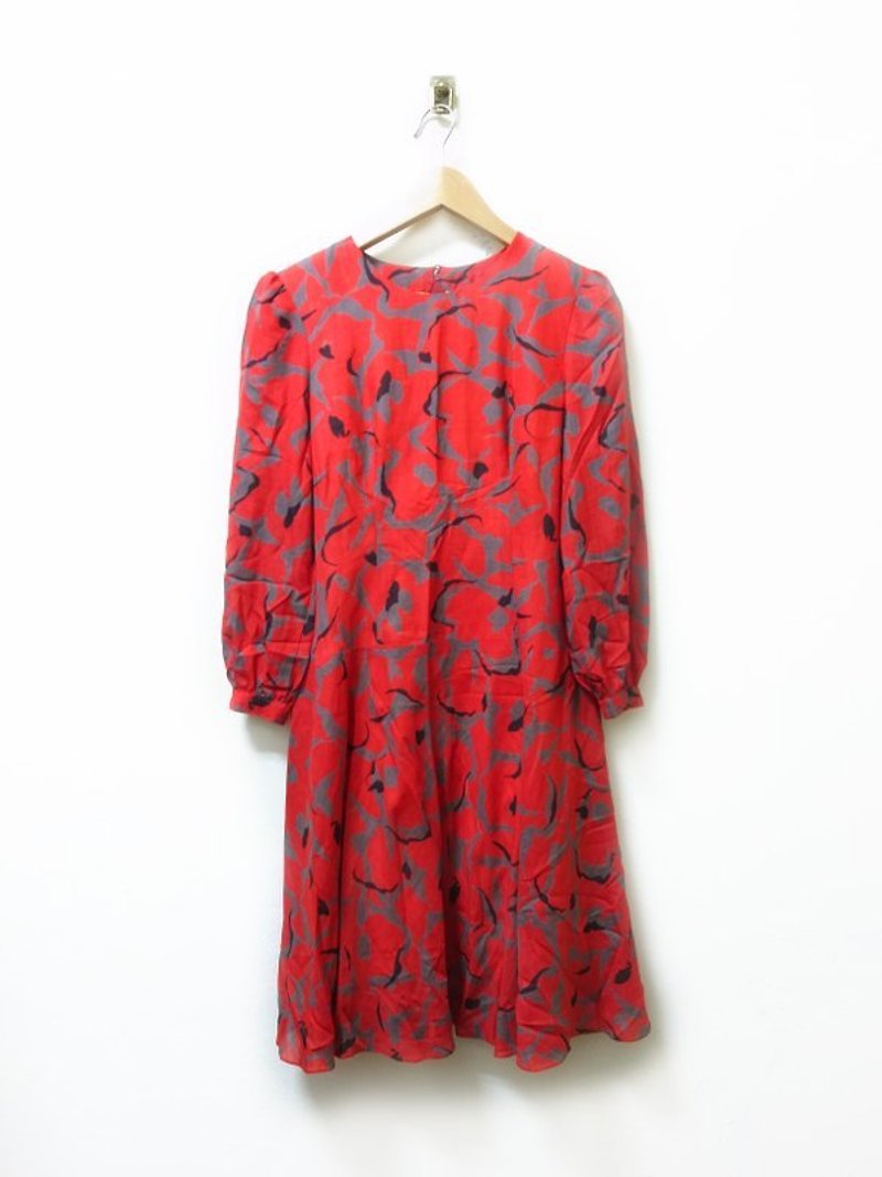 Red jelly crack gray dress vintage buckle - One Piece Dresses - Other Materials Red