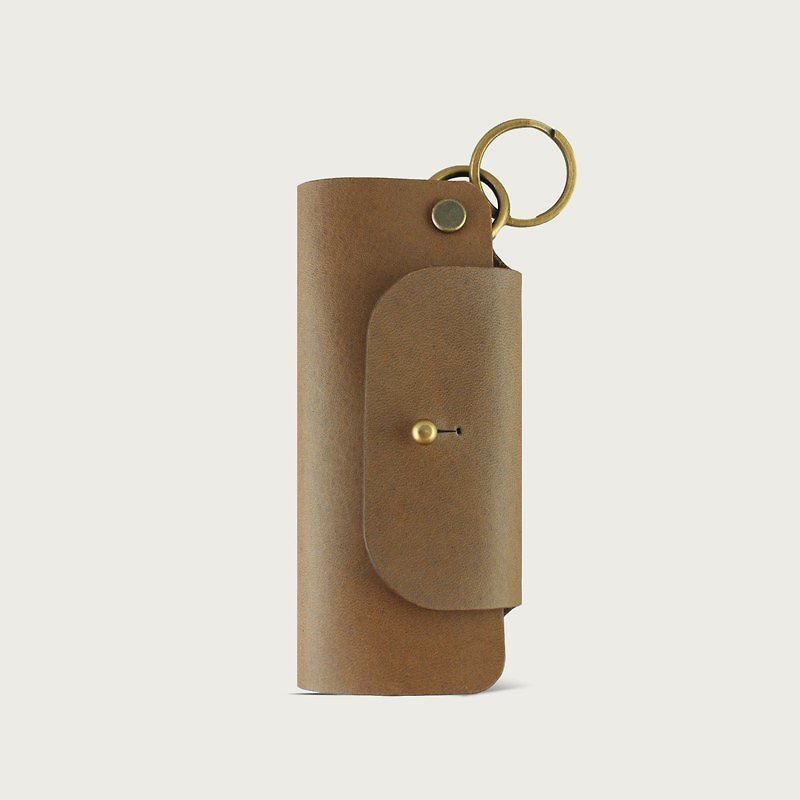 LINTZAN "handmade leather" Leather Wallets / key ring - brown brown - ที่ห้อยกุญแจ - หนังแท้ สีทอง