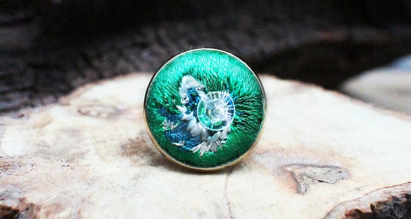 手工刺繡戒指✤翡翠茉莉 Emerald Jasmine - 戒指 - 繡線 綠色