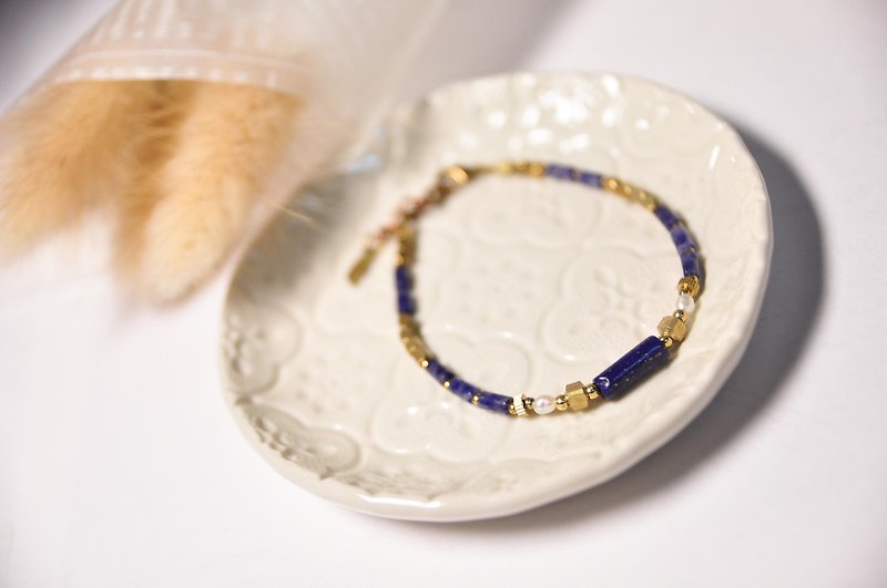 "Ermao Silver" [Lapis Lazuli + Soda Stone Cylindrical Model] (No. 0003) - Bracelets - Gemstone Blue