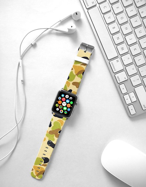 Freshion Apple Watch 真皮手錶帶, 香港原創設計師品牌 -黃綠迷彩圖案 11