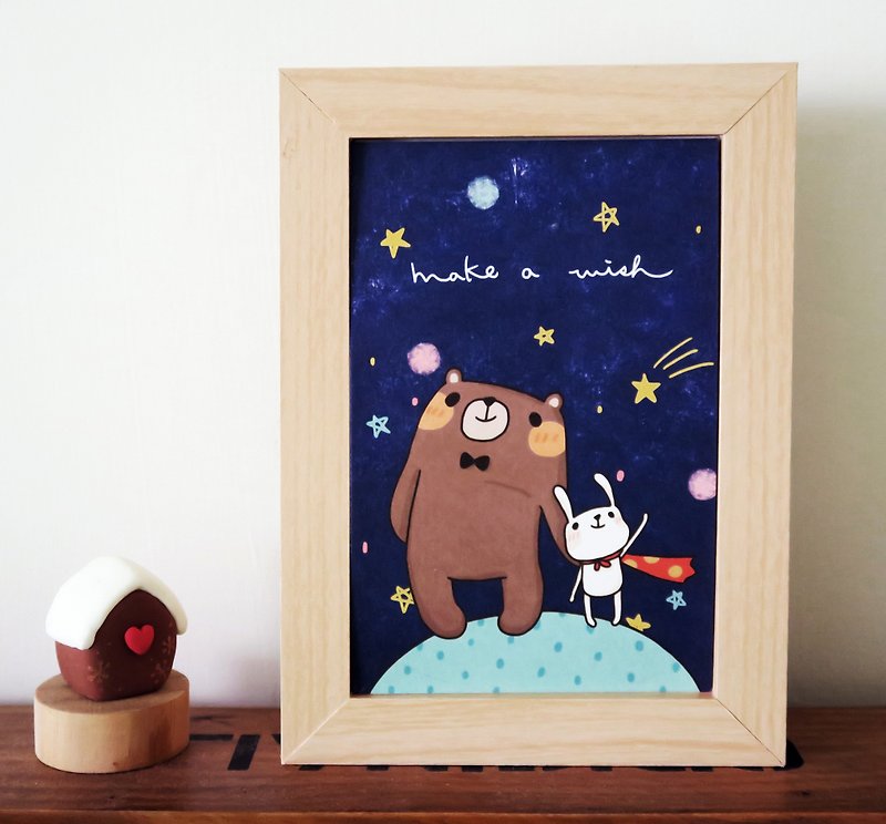 Postcard-Single Bear&Tutu Superman Wishing Meteor - การ์ด/โปสการ์ด - กระดาษ สีน้ำเงิน
