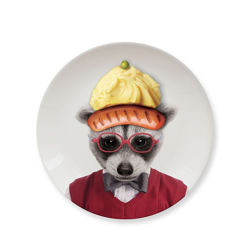 Mustard animal dinner plate 7 inch-raccoon - จานเล็ก - วัสดุอื่นๆ ขาว