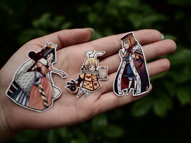 Alice illustration ZoeL * * mini figure stickers. Queen of Hearts King x x White Rabbit models - Stickers - Paper Red